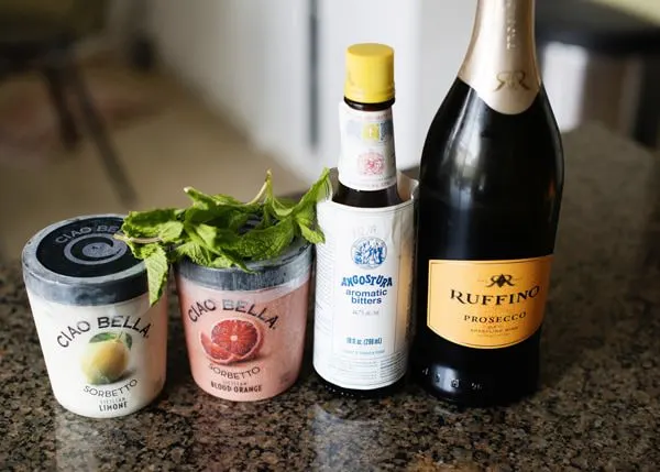 Prosecco Sorbet Cocktails featured image ingredients front view