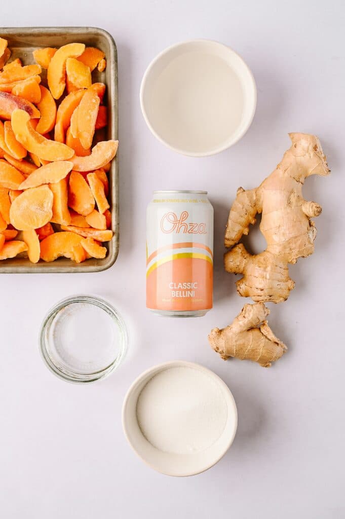 ingredients for peach ginger bellini