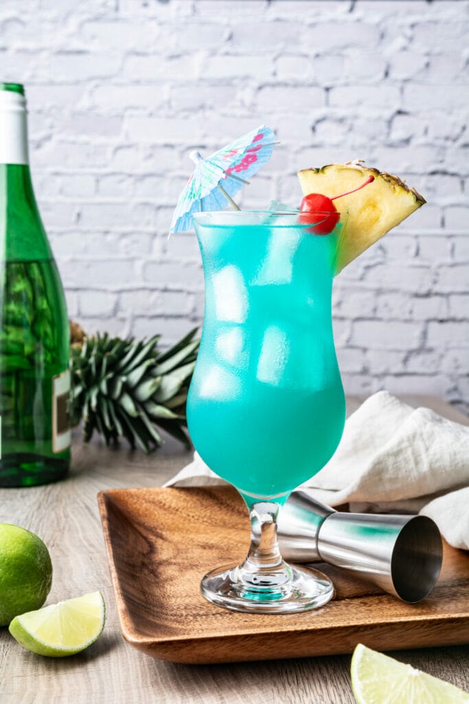 Sparkling Blue Hawaii Cocktail featured image side shot