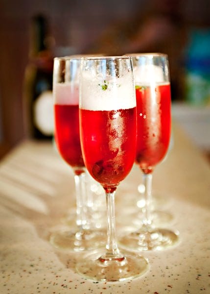 cherry thyme champagne cocktail recipe