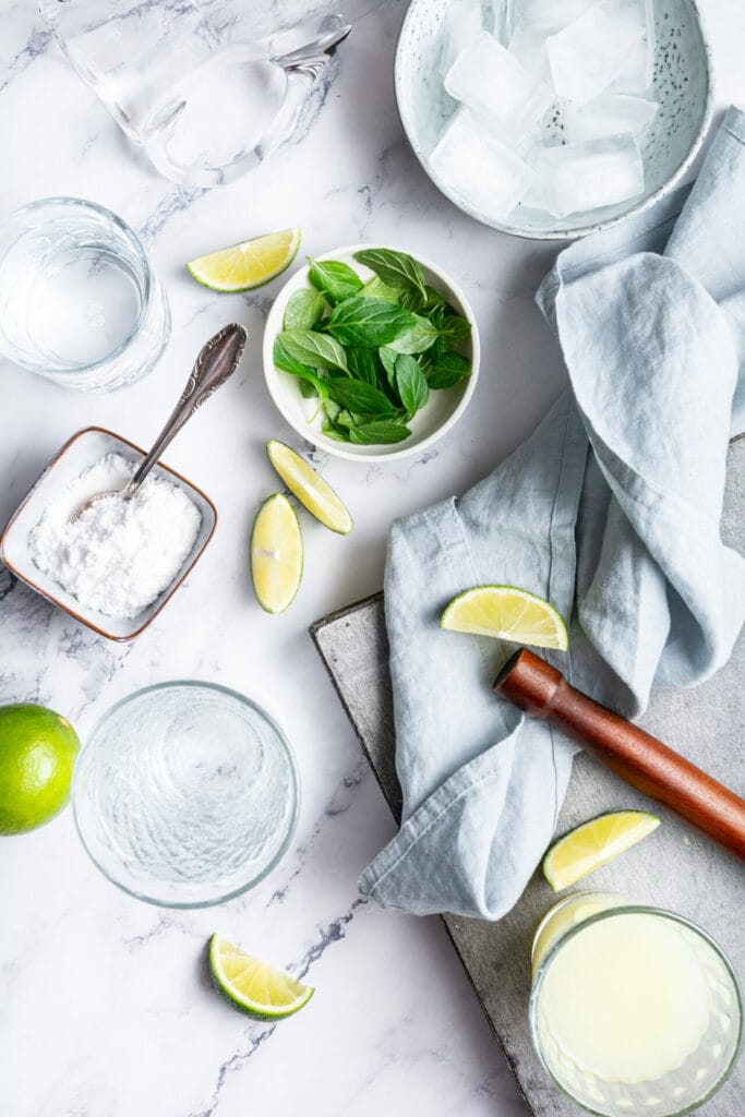 Easy Mojito Pitcher Recipe ingredients top shot
